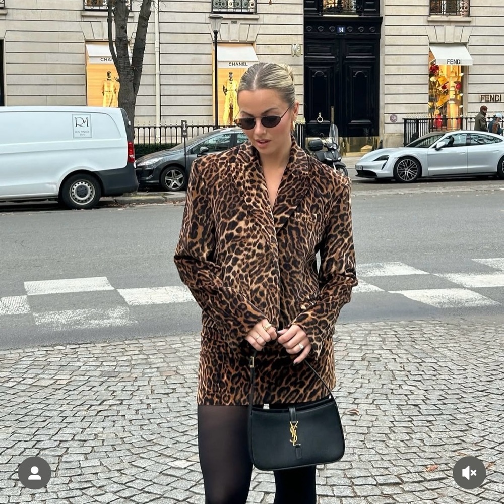 Zara brown blazer animal print velvet velour cheetah leopard suit jacket - Picture 2 of 15